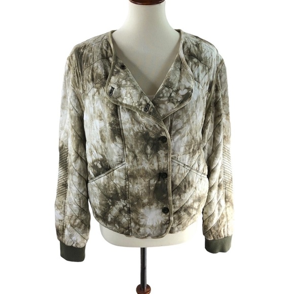 Anthro Women Sz S Marrakech Camo Quilted Jacket Oversized Boxy Short Moto Casual - Picture 7 of 11